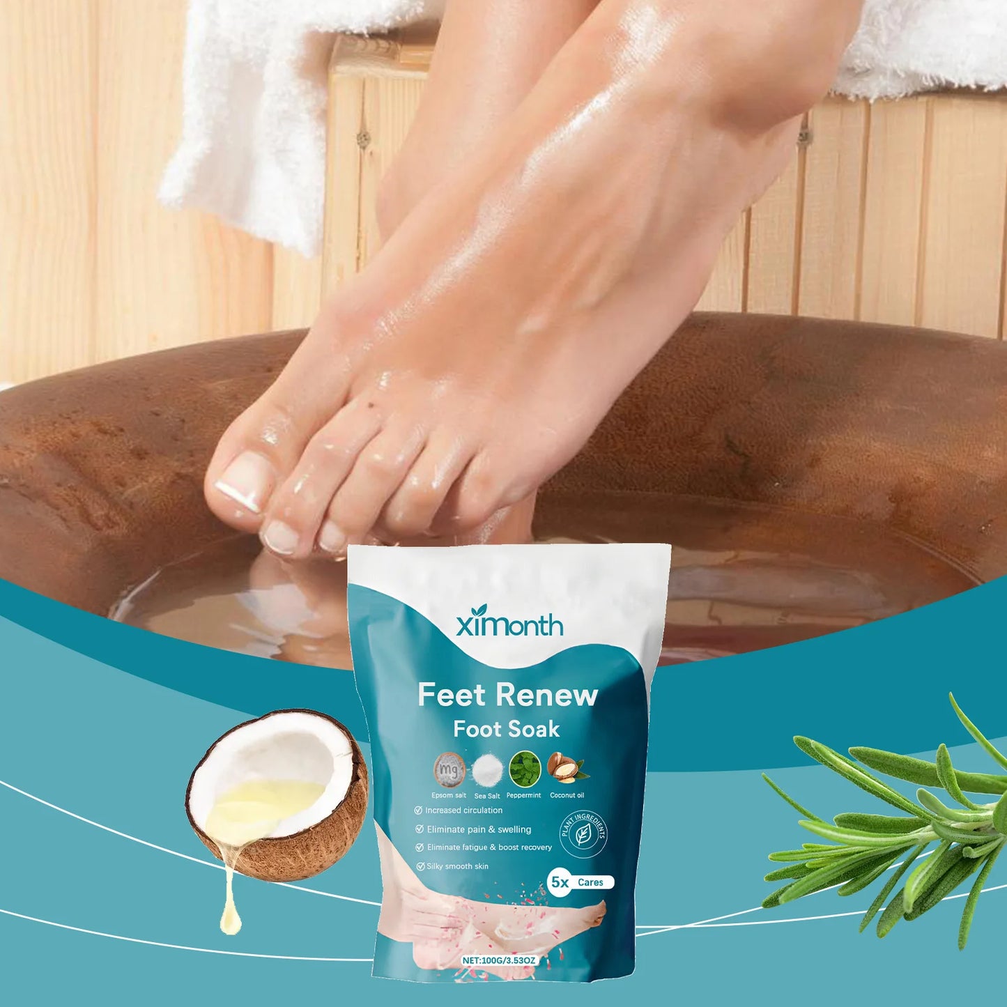 Foot Salt Bath Stress Relief Dead Skin Remover Deep Cleansing Bath Soak Magnesium Moisturizing Body Feet Relaxing Bath Salt 100g