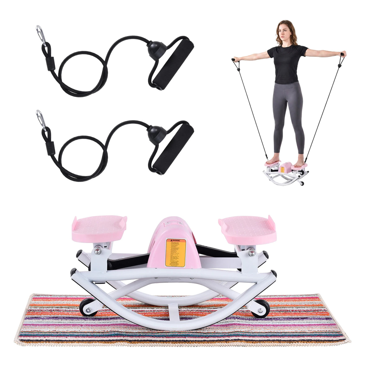 Rock Stepper Side to Side Lateral Rocking Stepper with Resistance Bands and Digital Monitor, 250 lbs Capacity Mini Stepper for Home Indoor Workout, Low Impact Full Body Exercise Machine for Legs Glutes Thighs Core Toning