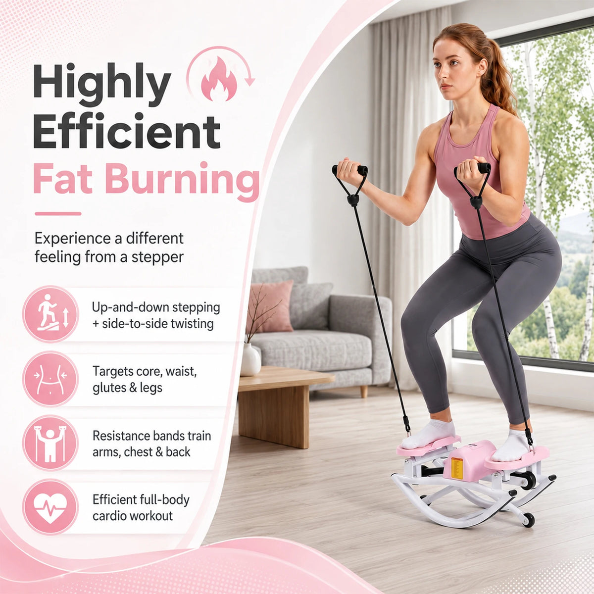 Rock Stepper Side to Side Lateral Rocking Stepper with Resistance Bands and Digital Monitor, 250 lbs Capacity Mini Stepper for Home Indoor Workout, Low Impact Full Body Exercise Machine for Legs Glutes Thighs Core Toning