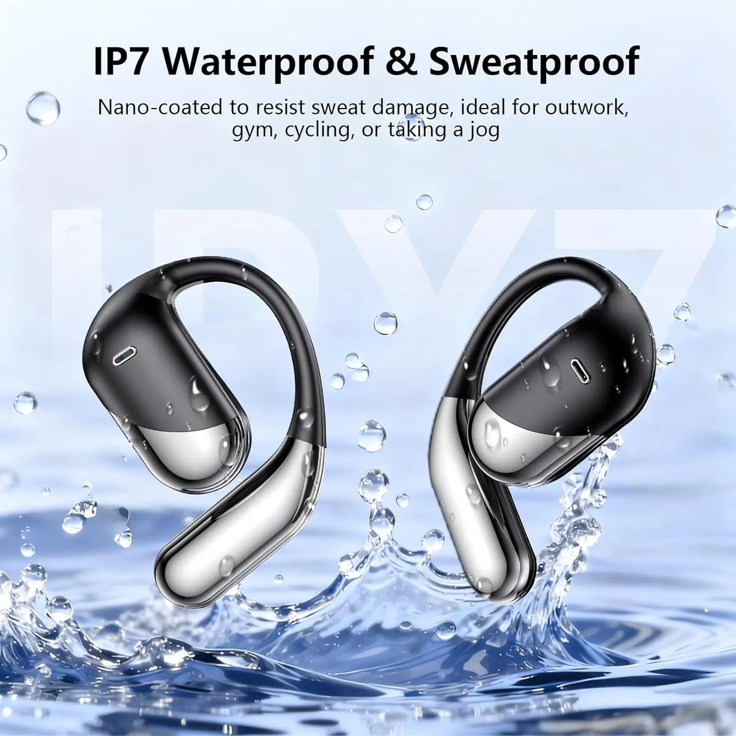 Open Ear Bone Conduction Headphones，,Over Ear Earbuds With Ergonomic Earhook,Bluetooth Headphones 5.4 With Smart Digital Display