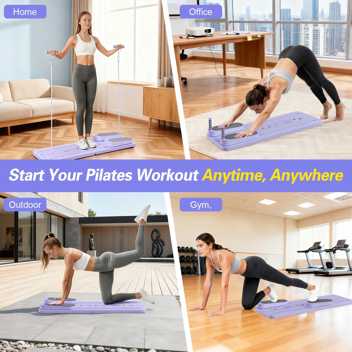 Foldable Pilates Bar Ab Board Push Up Board Exercise Sculpting Core & Abdominal Trainer Universal Portable Home Gym Workout Equipment Fitness Resistance Bands for Full Body
