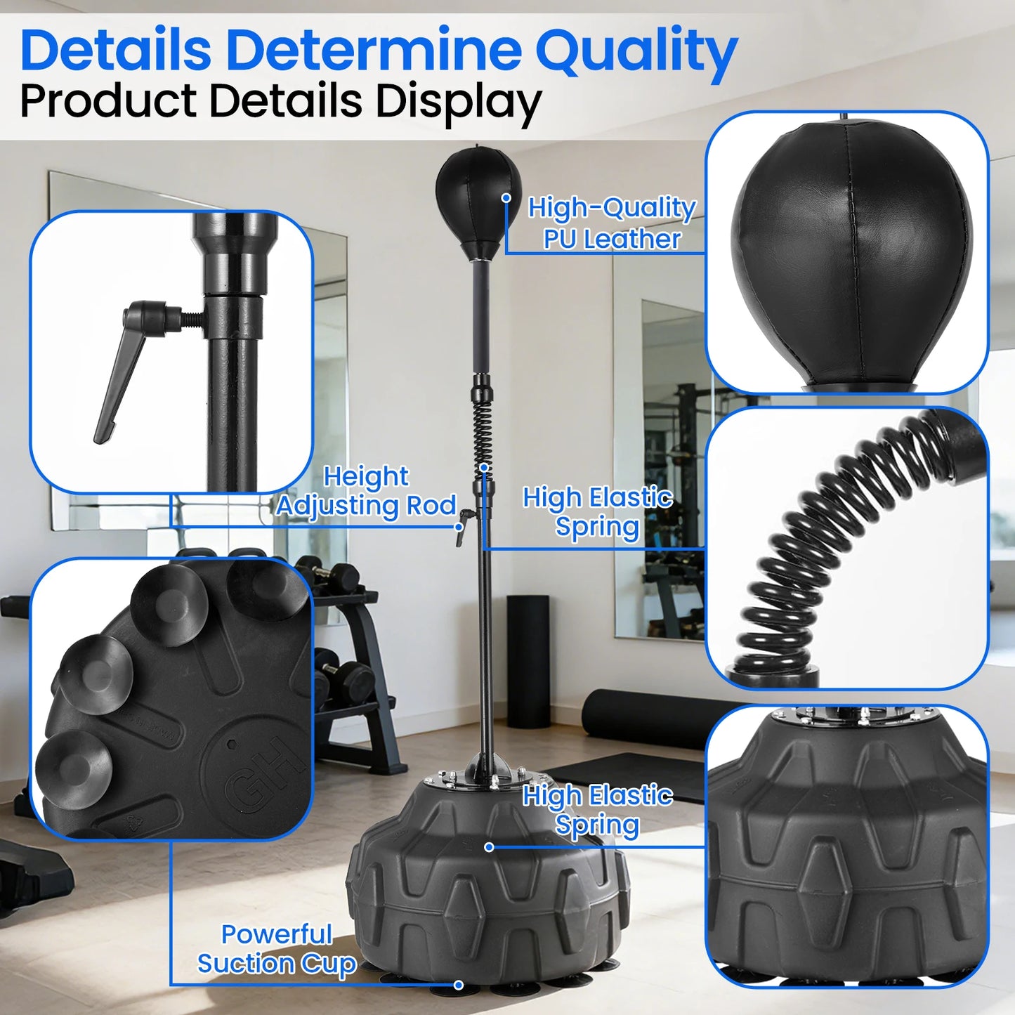 Reflex Boxing Punching Bag with Stand, Height Adjustable Freestanding Speed Ball for Home Gym Fitness Training MMA Cardio