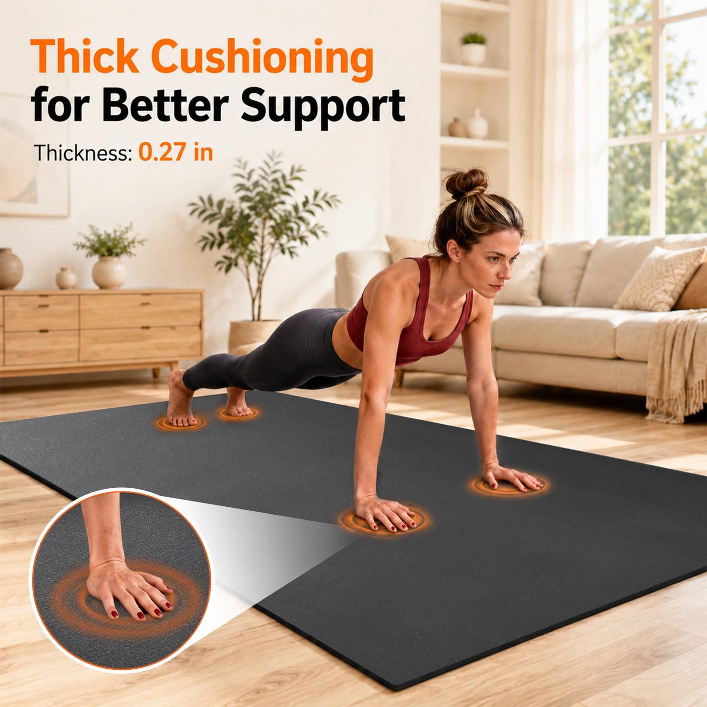 Large Yoga Mat 8 Ft X 6 Ft 7mm Thick PVC Exercise Mat for Home Gym Stretching Workouts Cardio Weights Yoga Fitness Pilates