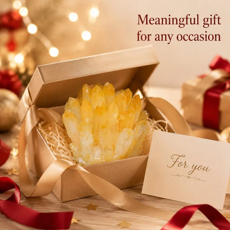 1 fashionable yellow crystal quartz cluster, with random styles, perfect for home and desktop decoration. It uses small prickly hairs and imitation cactus to decorate flowers, making it the perfect gift for holidays and birth