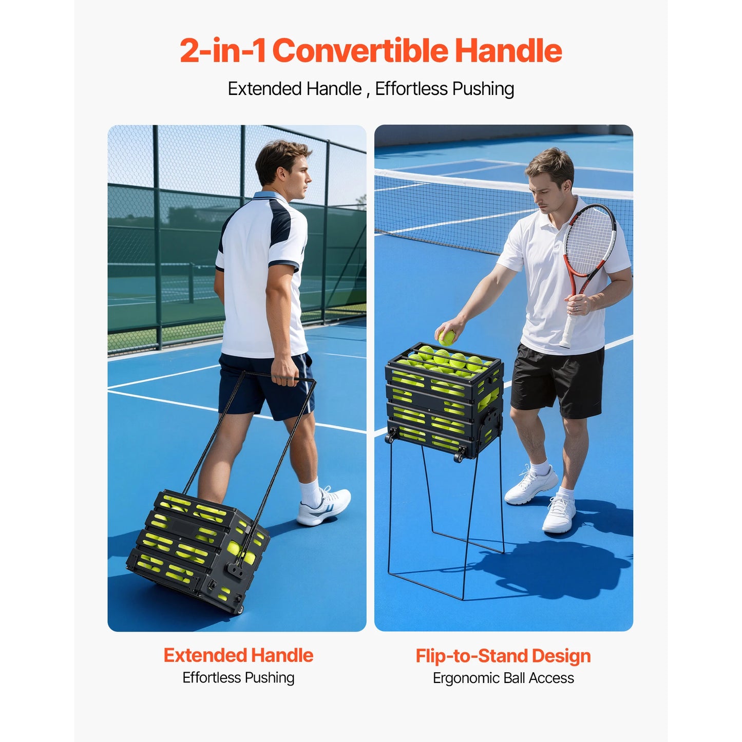 SucceBuy Tennis Ball Hopper Holds 80 Tennis Balls Portable Pickleball Collection Caddy with Wheels for Training Carrying Storage