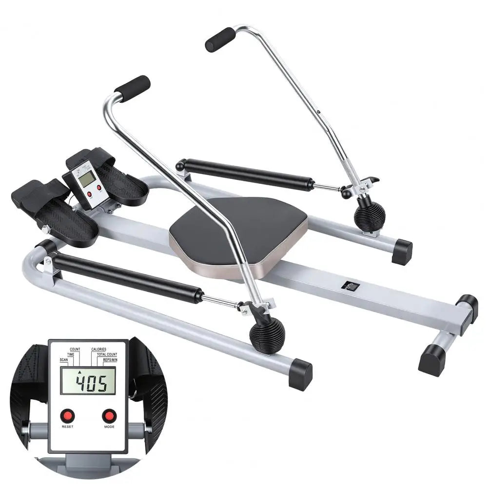 Home Hydraulic Rower With LCD Monitor Large Cushioned Seat, 265LBS Quiet Rowing Machine For Aerobic Exercise Fitness