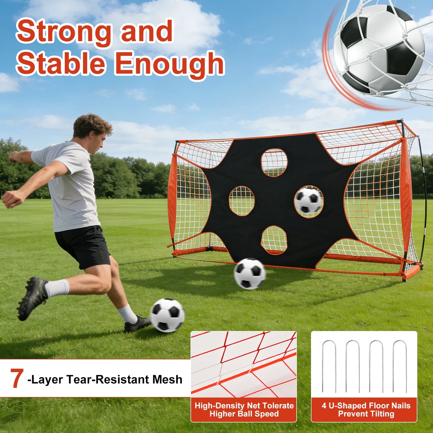 12x6 Ft Foldable Soccer Goal Folding Soccer Goal Target Net With 10 Highlighted Scoring Zones | for Park, Beach, Backyard, Playground, Garden