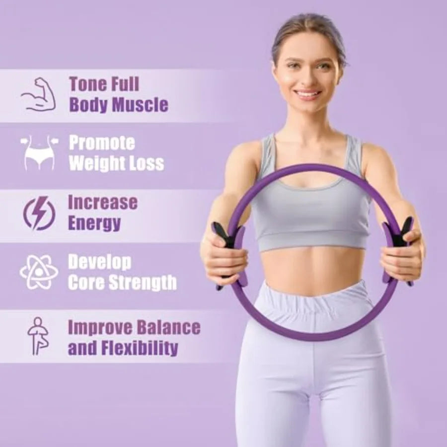 Pilates Ring Circle - 14 Inch Magic Fitness Circle for Toning Inner and Outer Thighs, Bonus Workout Guide Included