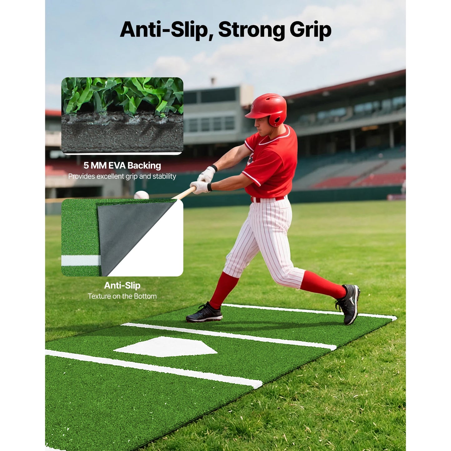 SucceBuy 10x3.8 ft/12x6 ft Baseball Hitting Turf Mat Softball Batting Practice Equipment with Home Plate Portable for Outdoor