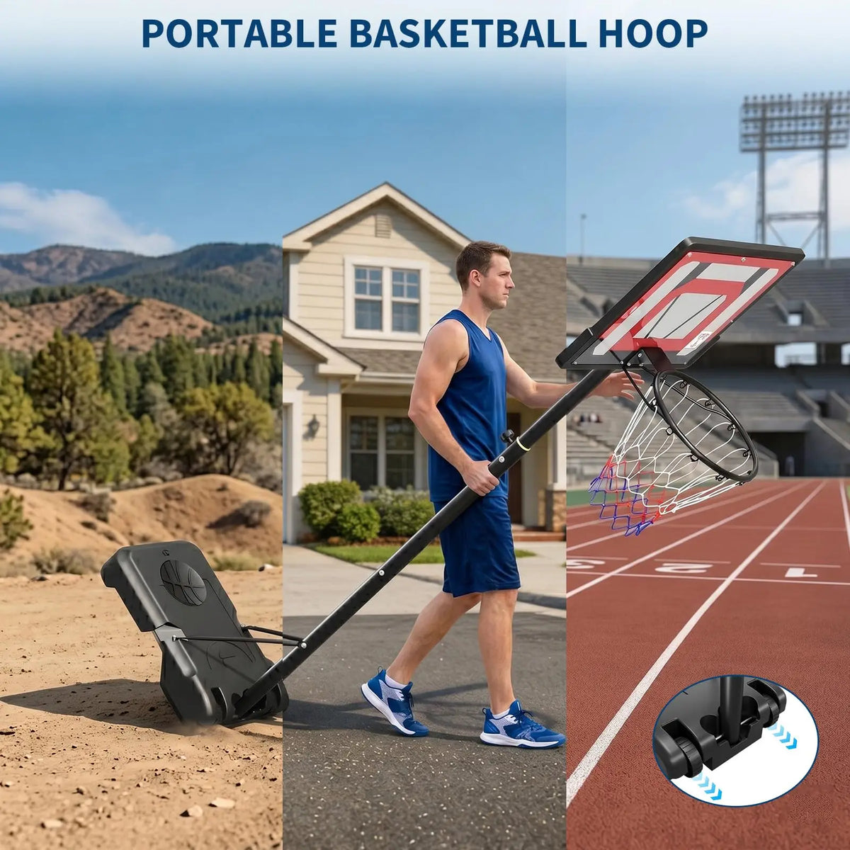 Portable Basketball Hoop 33'' Shatterproof PC Backboard, 5.25-7FT Stepless Adjustable Height With Wheels For Backyard Driveway