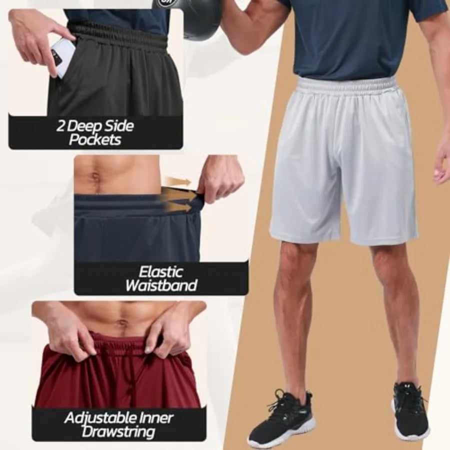 3 Pack Gym Basketball Mens Shorts - Quick Dry Black Workout Athletic Shorts with Pockets for Casual Running S-6XL