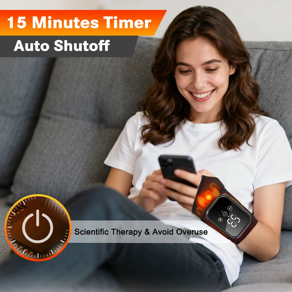 Electric Heating Wrist Massager Wrist Brace Protector Wrap 3 Vibration Modes Hand Massage 15 mins Timer