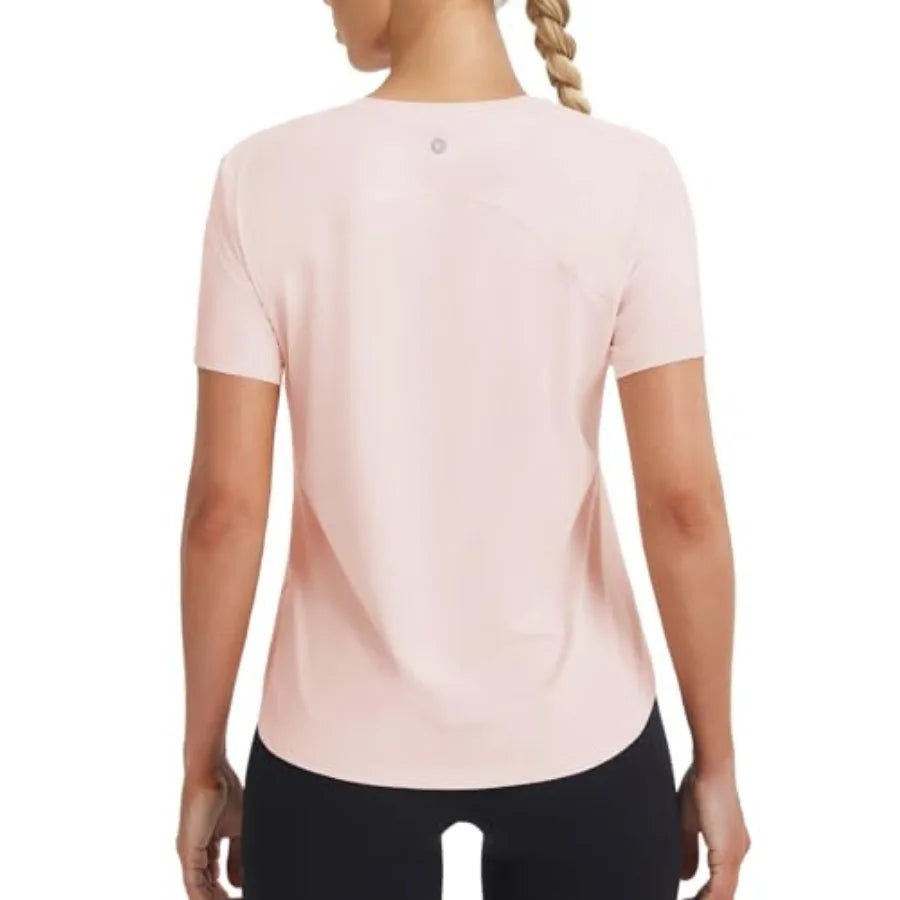 baleaf Ice Cooling Short Sleeve Workout Tops for Women Running Shirts UPF 50+ Athletic Tennis Yoga Split Back Quick Dry