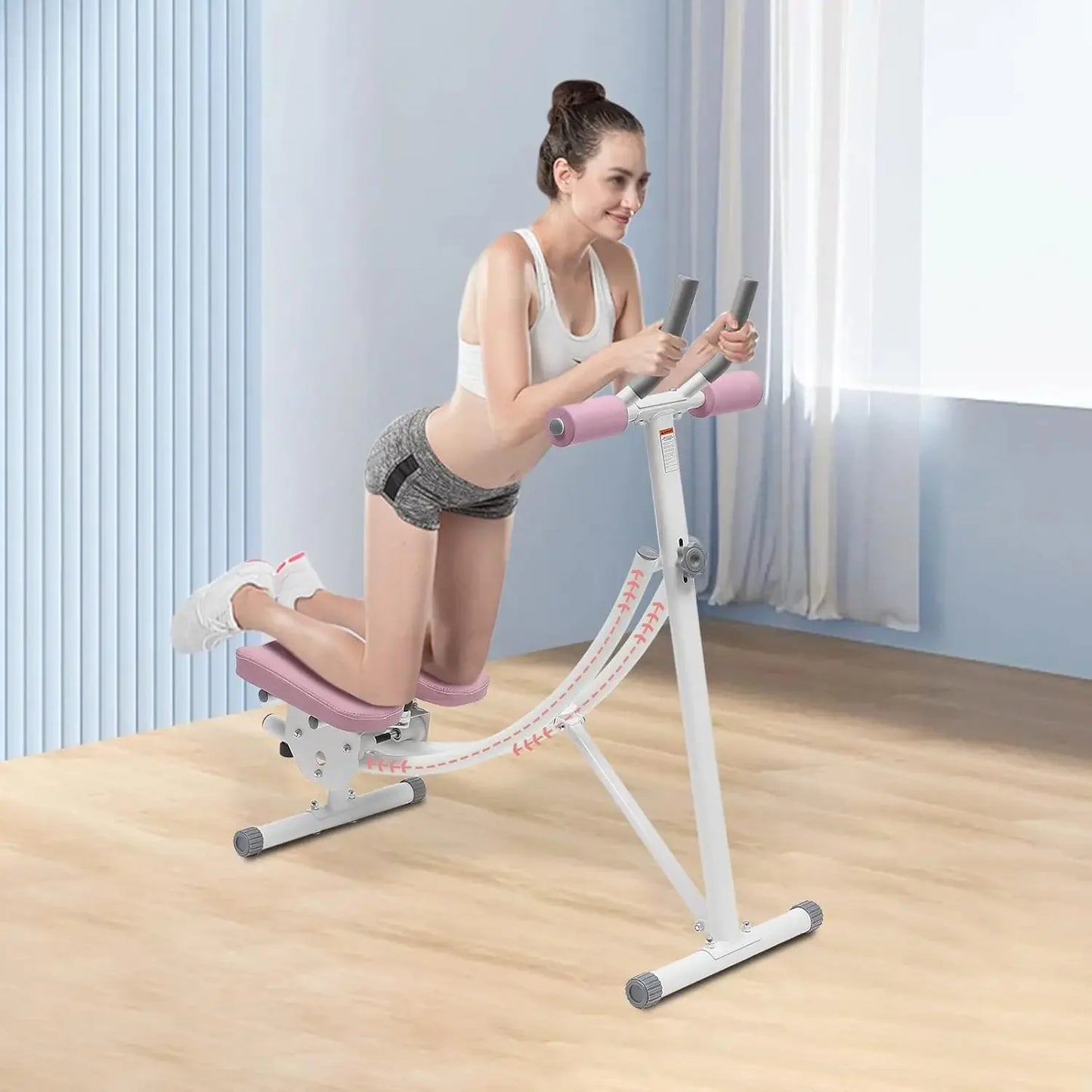 Ab Workout Equipment, Adjustable Ab Trainer Machine with LED Display,Pink Exercise Fitness Equipment for Full Body Shaping