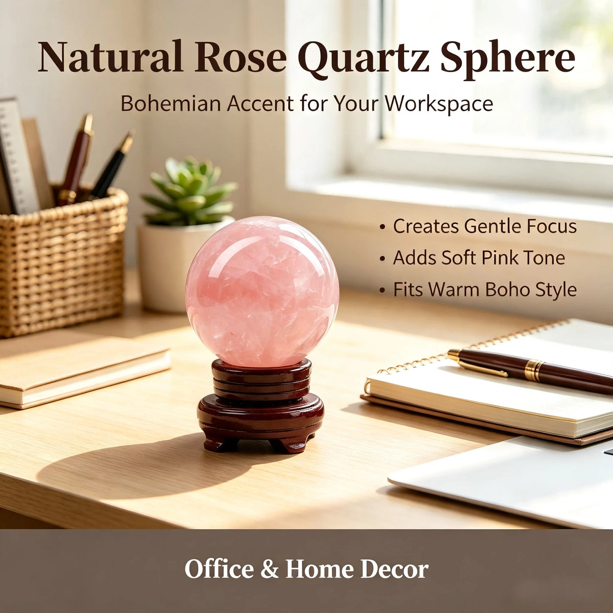 Natural rose quartz pink crystal ball, mineral specimen, random style, suitable for home or office decoration ornaments, elegant gift selection, glossy crystal ball for office decoration