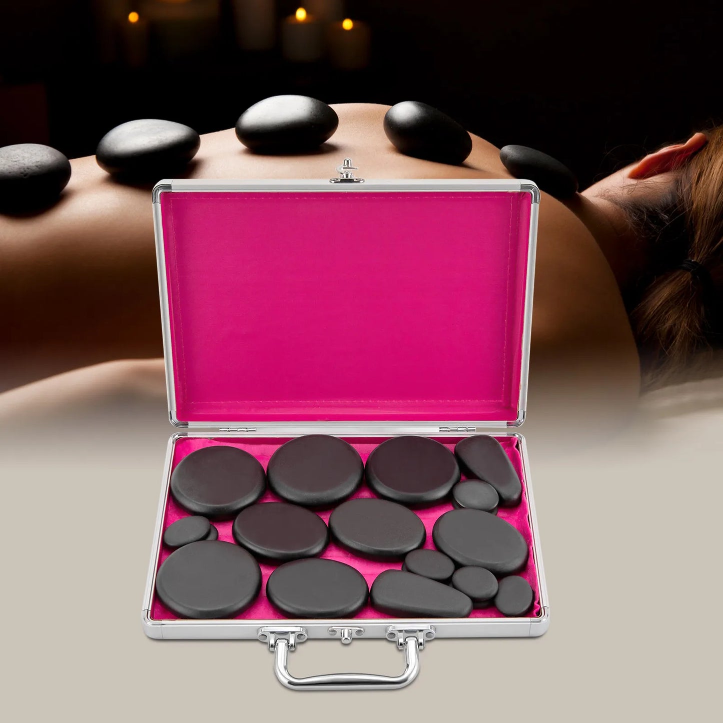18 Volcanic Rocks Hot Stones Massage Set, 60-70 ℃used Hot Stones Body Massage Set, for Massage, Scraping, Hot Compress