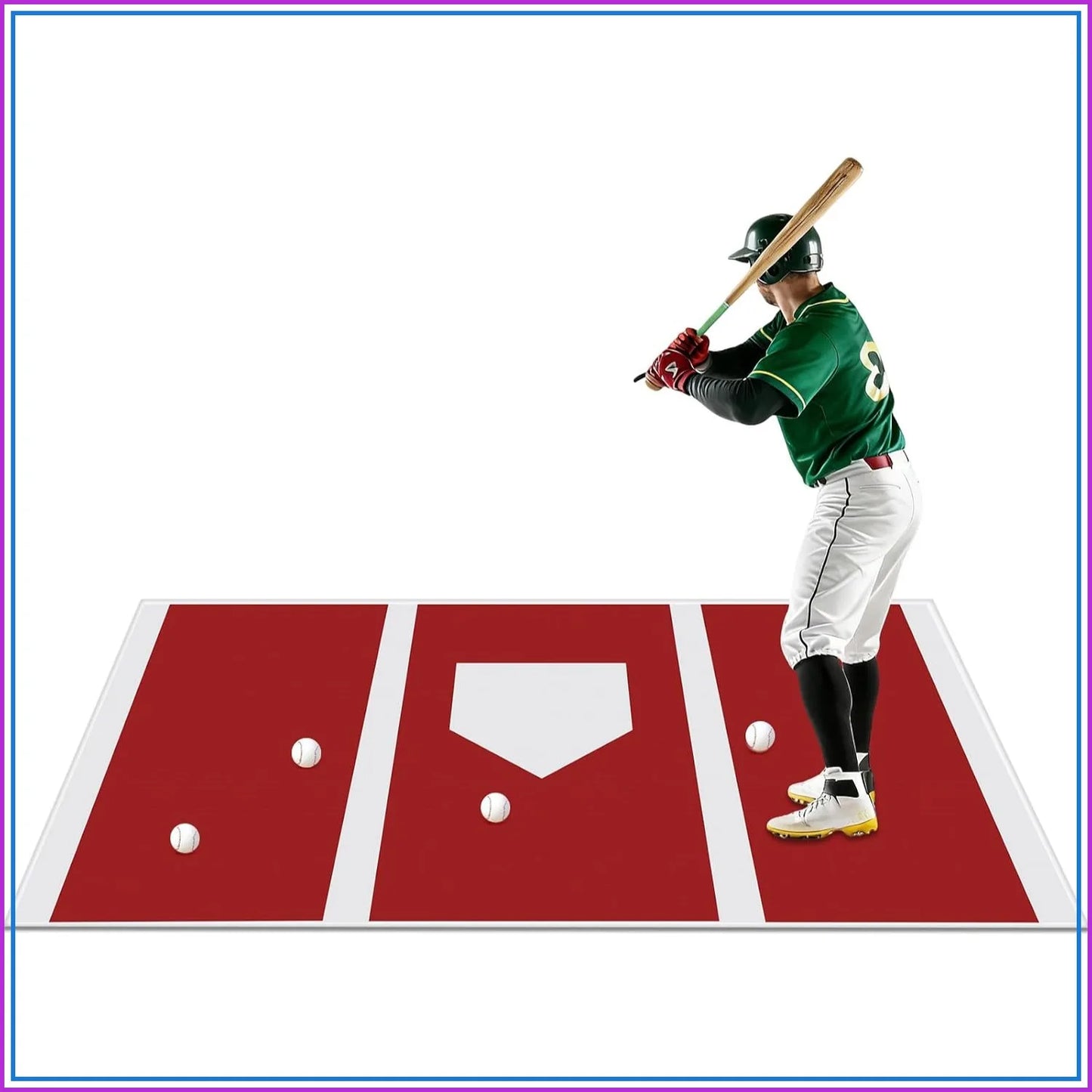 6 x 4 ft Baseball Hitting Mat with Non-Slip Rubber Backing, High-Visibility Stripes, Cushioned Surface, Durable Indoor/Outdoor Batting Mat, Portable Batting Stance Practice Mat