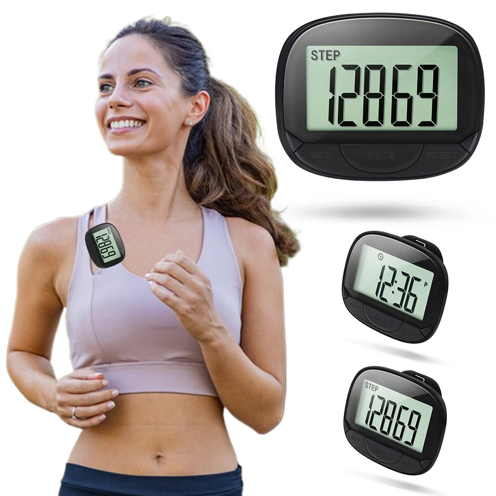 Clip-On Pedometer Electronic Pedometer Digital Display Simple Step Tracker Large Screen Multifunctional for Adults Seniors Dog