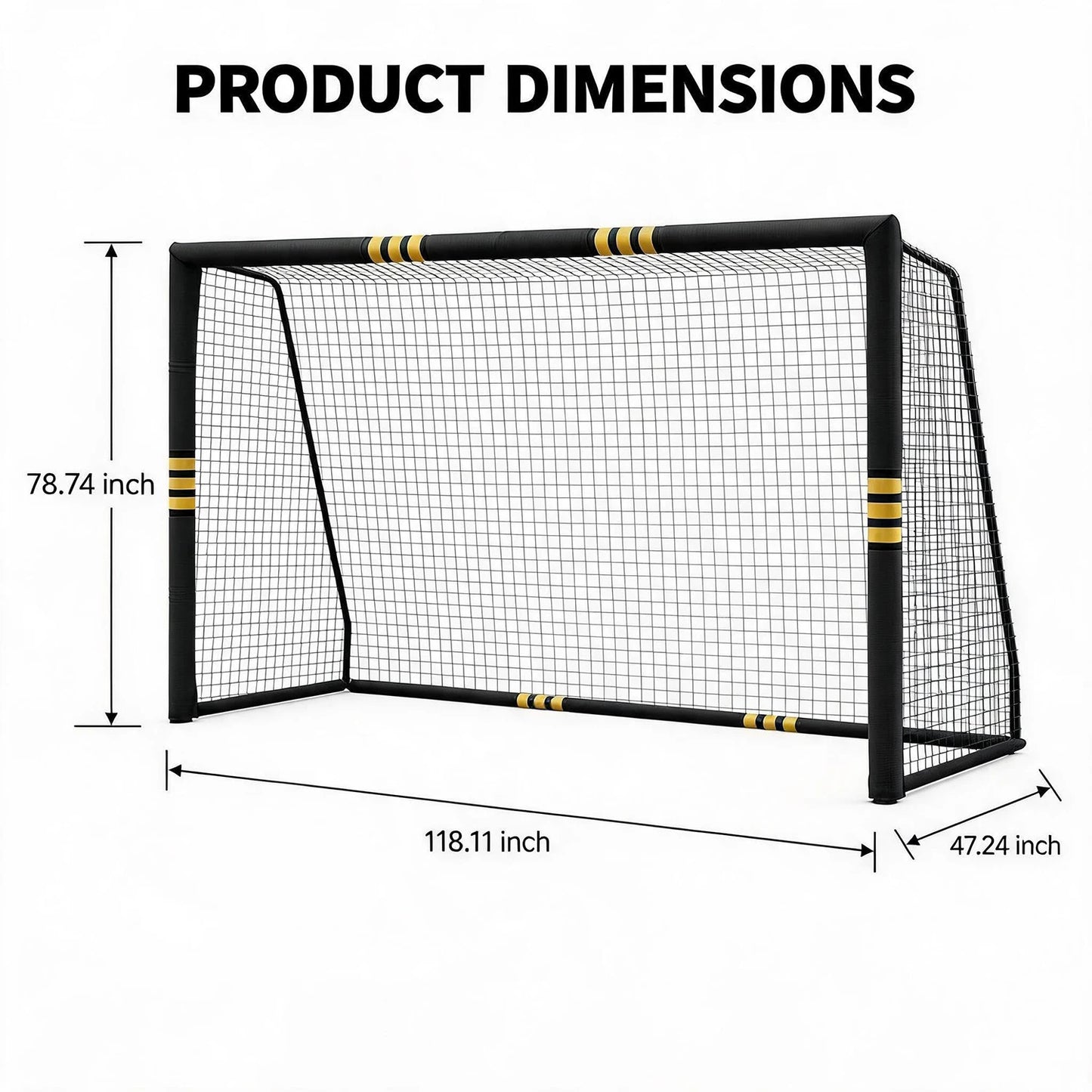 10x6.5FT Soccer Goal For Backyard Heavy Duty Galvanized Steel Soccer Net With Foam Padded Posts Ground Stakes Velcro Outdoor Training