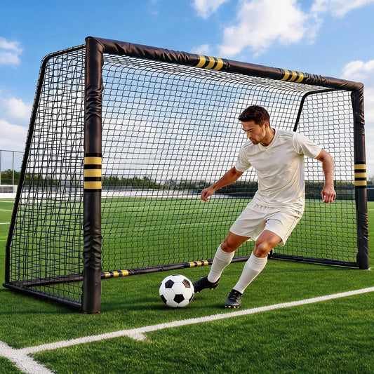 10x6.5FT Soccer Goal For Backyard Heavy Duty Galvanized Steel Soccer Net With Foam Padded Posts Ground Stakes Velcro Outdoor Training