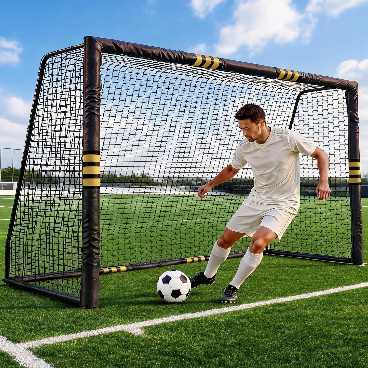 10x6.5FT Soccer Goal For Backyard Heavy Duty Galvanized Steel Soccer Net With Foam Padded Posts Ground Stakes Velcro Outdoor Training