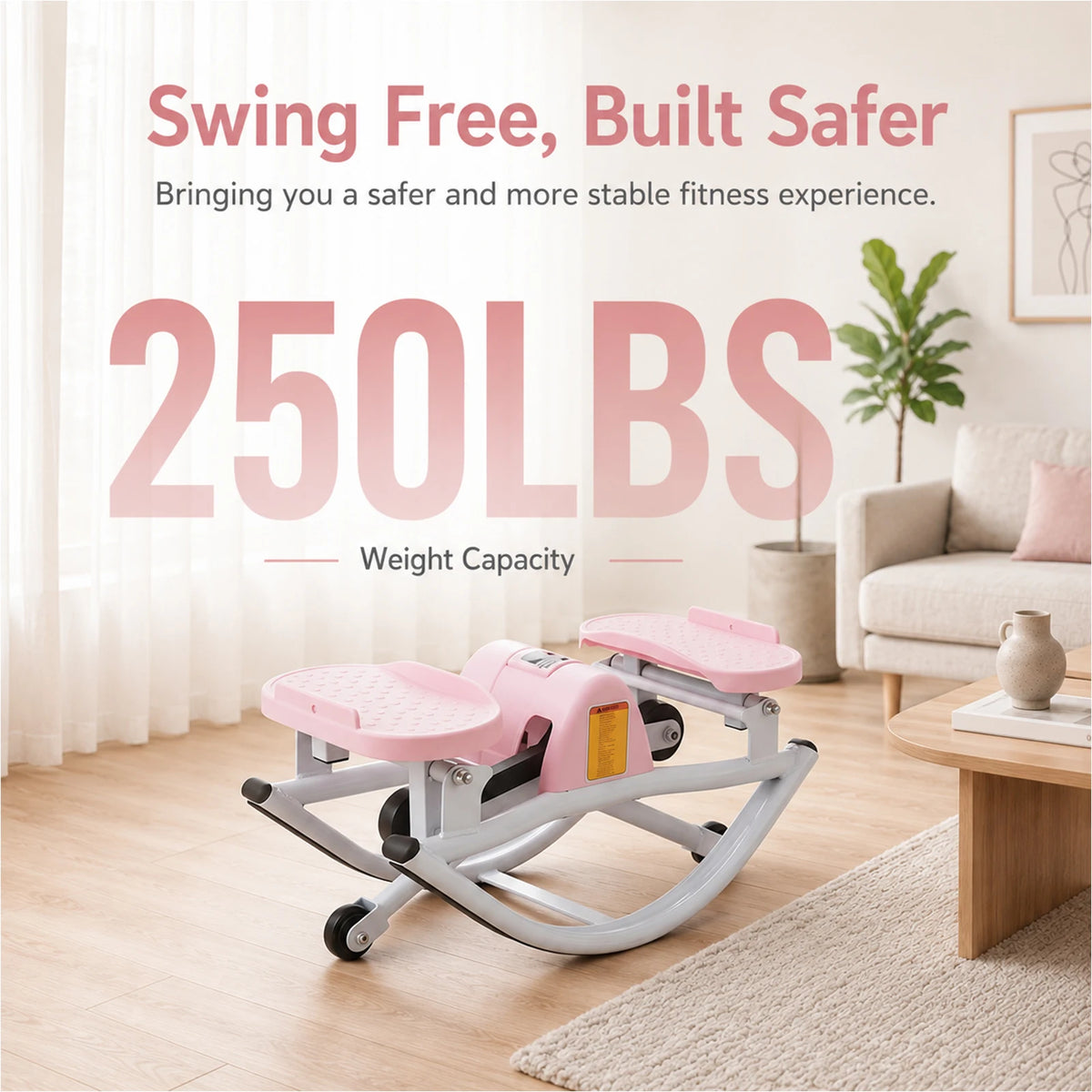 Rock Stepper Side to Side Lateral Rocking Stepper with Resistance Bands and Digital Monitor, 250 lbs Capacity Mini Stepper for Home Indoor Workout, Low Impact Full Body Exercise Machine for Legs Glutes Thighs Core Toning