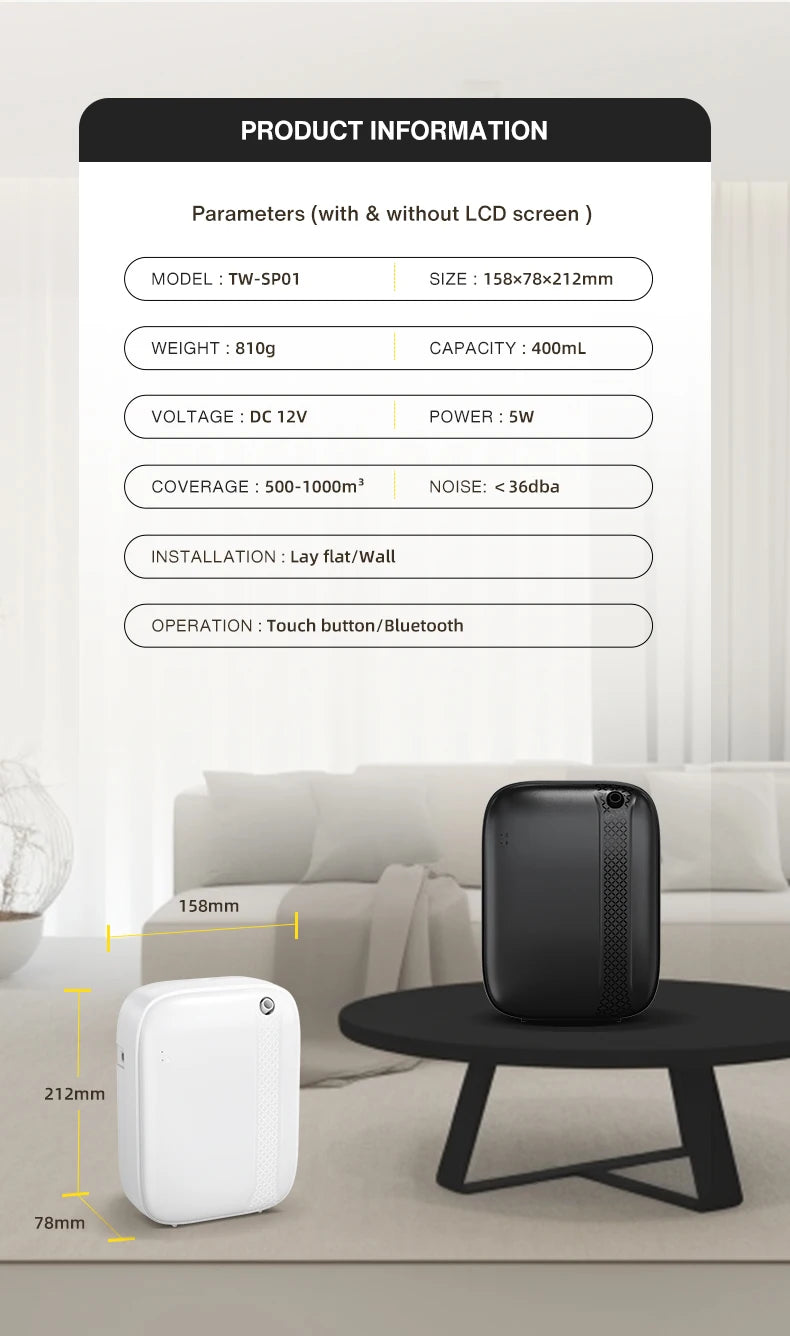 NAMZTE Home Fragrance Aroma Diffuser 1000m³ Coverage Perfume Air freshener Waterless Free Essential Oil 400ML Capacity Bluetooth APP Control Electronic Aromatic Machine