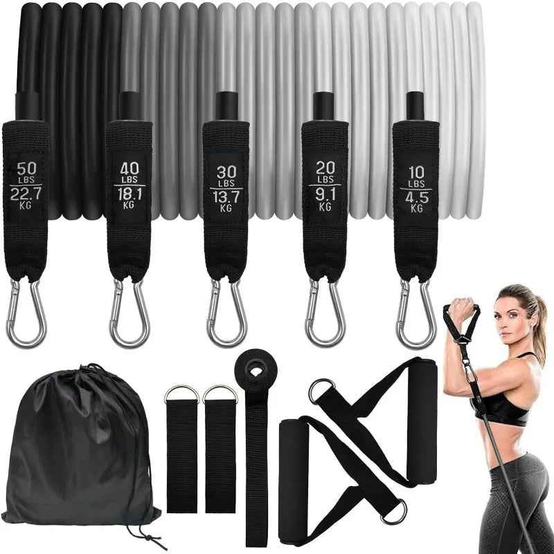 1Set 100/150/200lb Resistance Bands Set for Working Out, 5-Level Exercise Band for Men Women with Door Anchor, Handles, Ankle Straps, Portable Bag for Home Strength Training Equipment, Gym Fitness