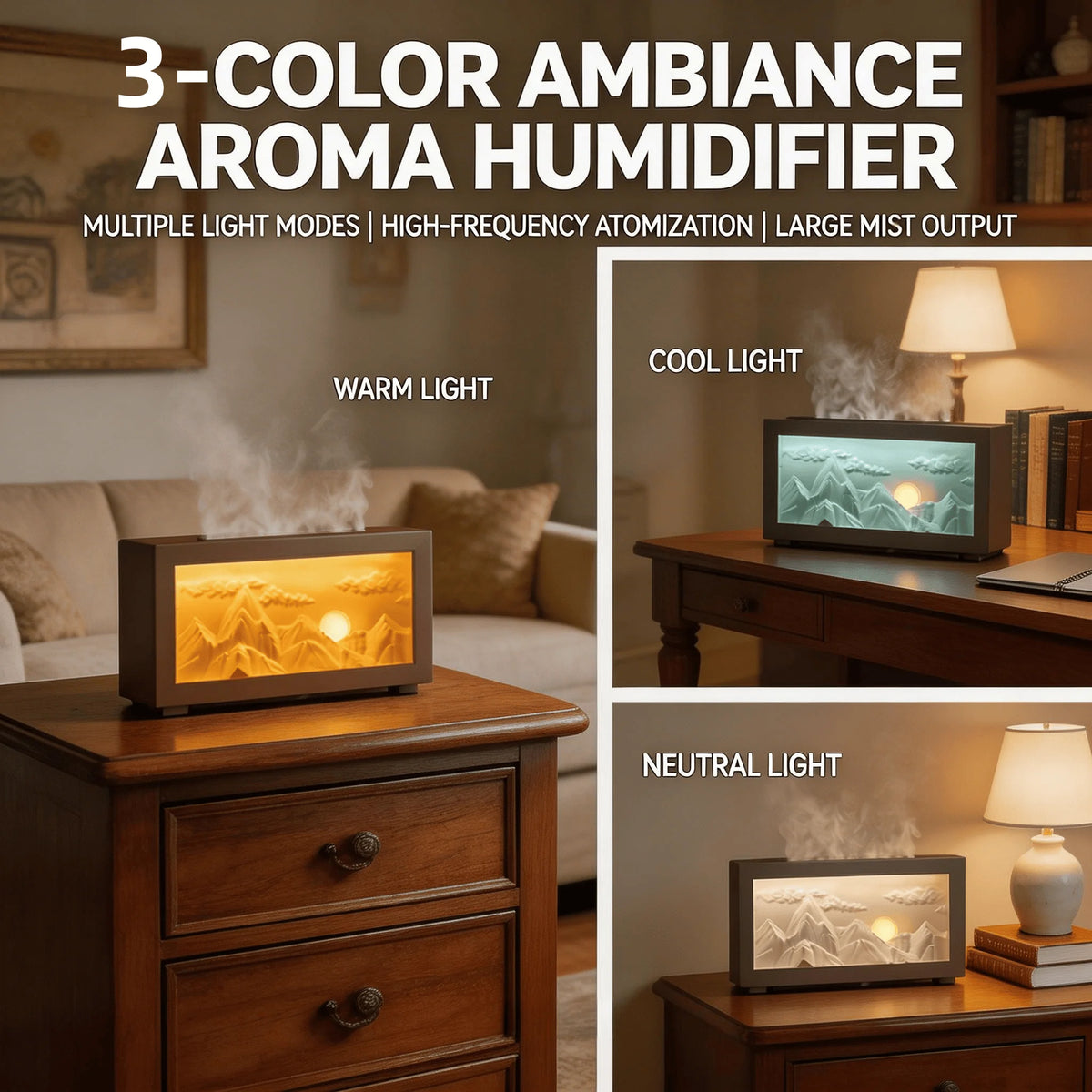 2026 New Sunrise Golden Mountain Themed Air Diffuser Humidifier, Aromatherapy Essential Oil Diffuser, Ultrasonic Aromatherapy Humidifier with Timer, Suitable for Home, Bedroom, Office, yoga Room.