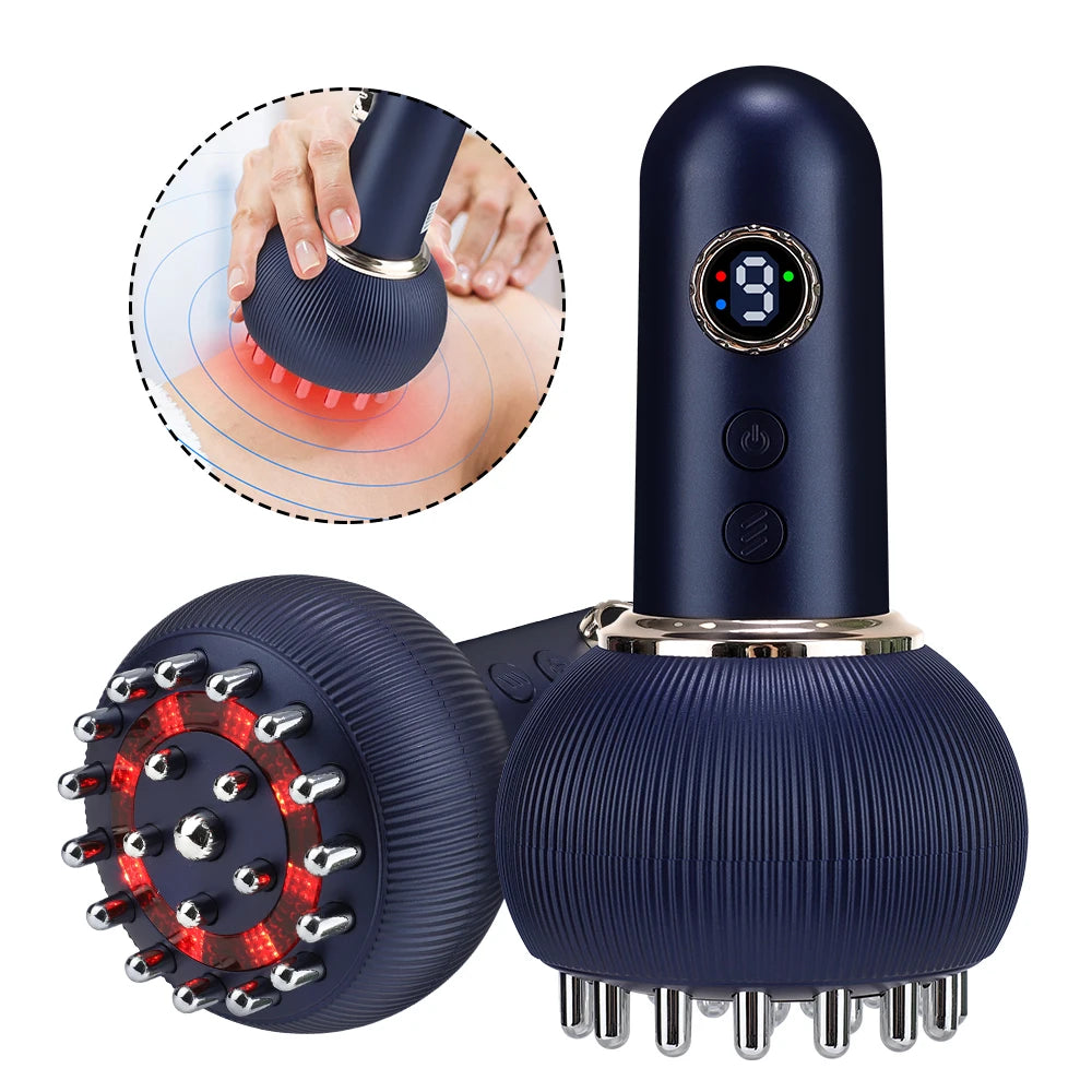 US UK Stock 9 Gears Electric Meridian Brush Body Massager Gua Sha Microcurrent Hot Compress Scraping for Slimming And Relaxation