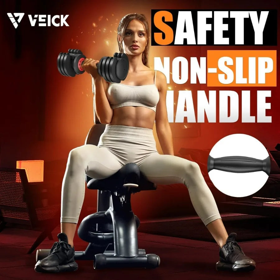 25 lbs Adjustable Dumbbell with Anti-Slip Turning Handle, Fast Adjust Weight for Men Women, Exercise Equipment with Tray for Hom