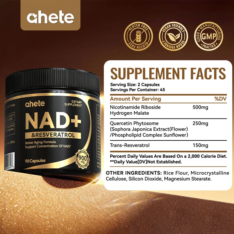 Nad + Resveratrol Supplement - Hypoallergenic, Easy To Swallow MNM For Energy & Overall Wellness.