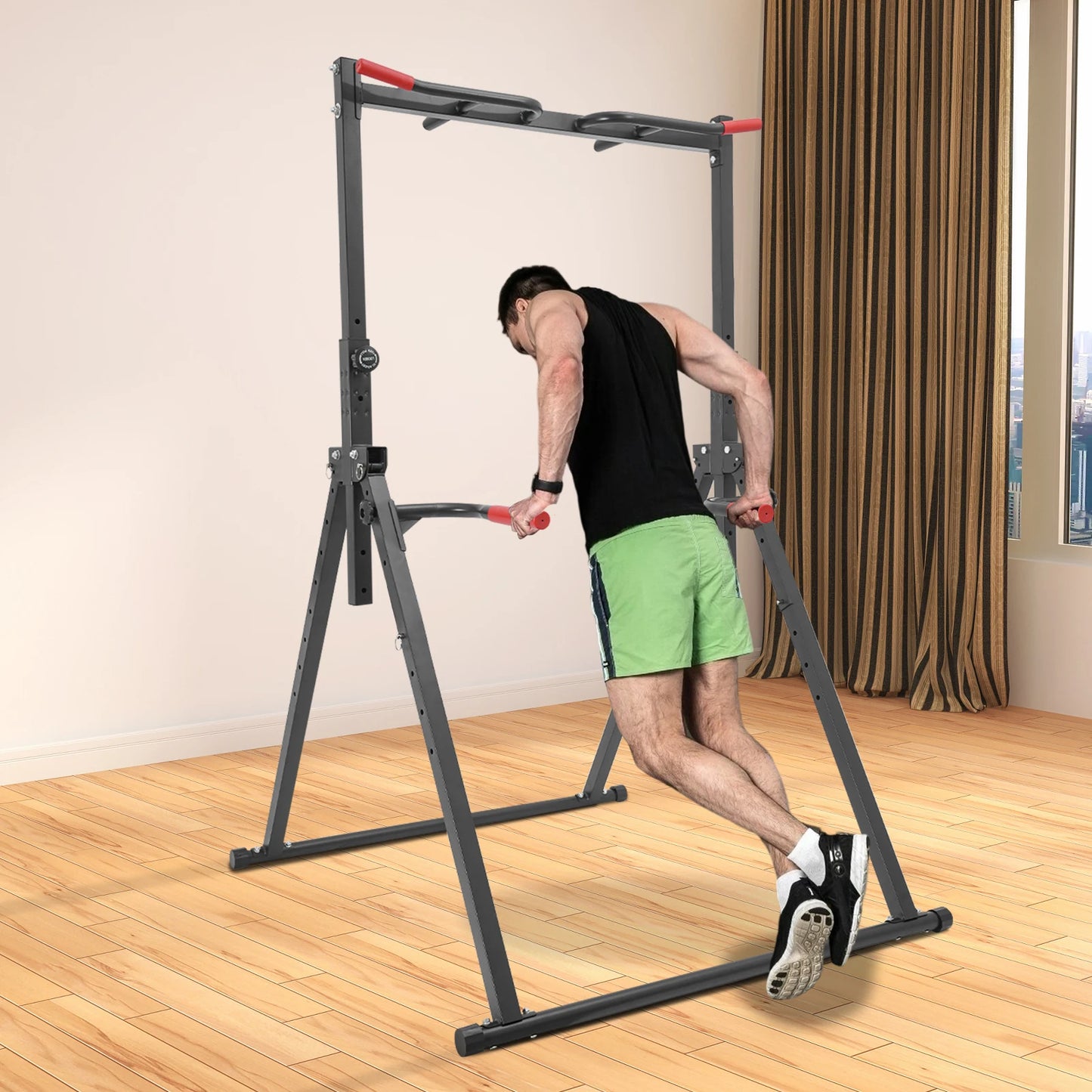 Triangular Pull Up Station Adjustable Height Pull Up Bar Gym Dip Bar Power Tower Workout Dip Station Chin Up Bar for Home Gym Equipment