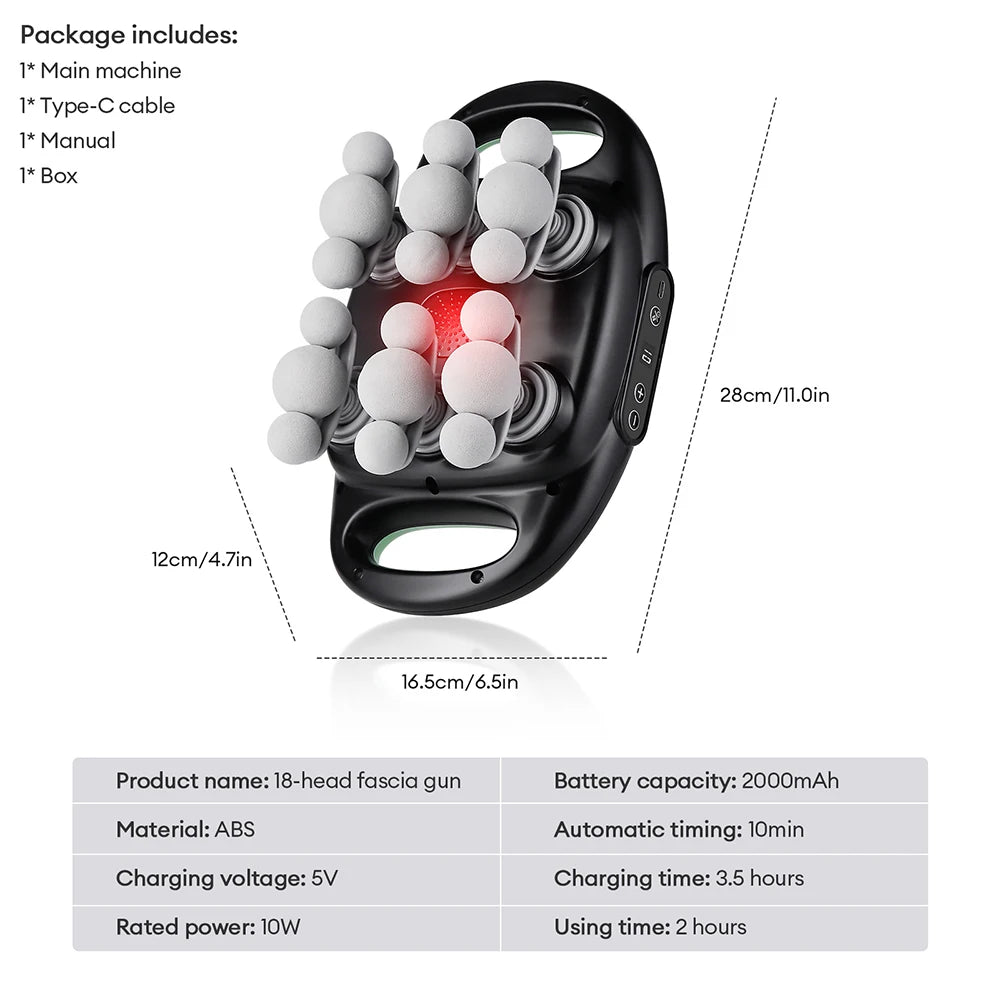 18/24 Heads Fascia Gun Red Light Deep Tissue Muscle Massager Wireless Massage Gun for Back Waist Leg Body Muscle Relaxation Home Gym