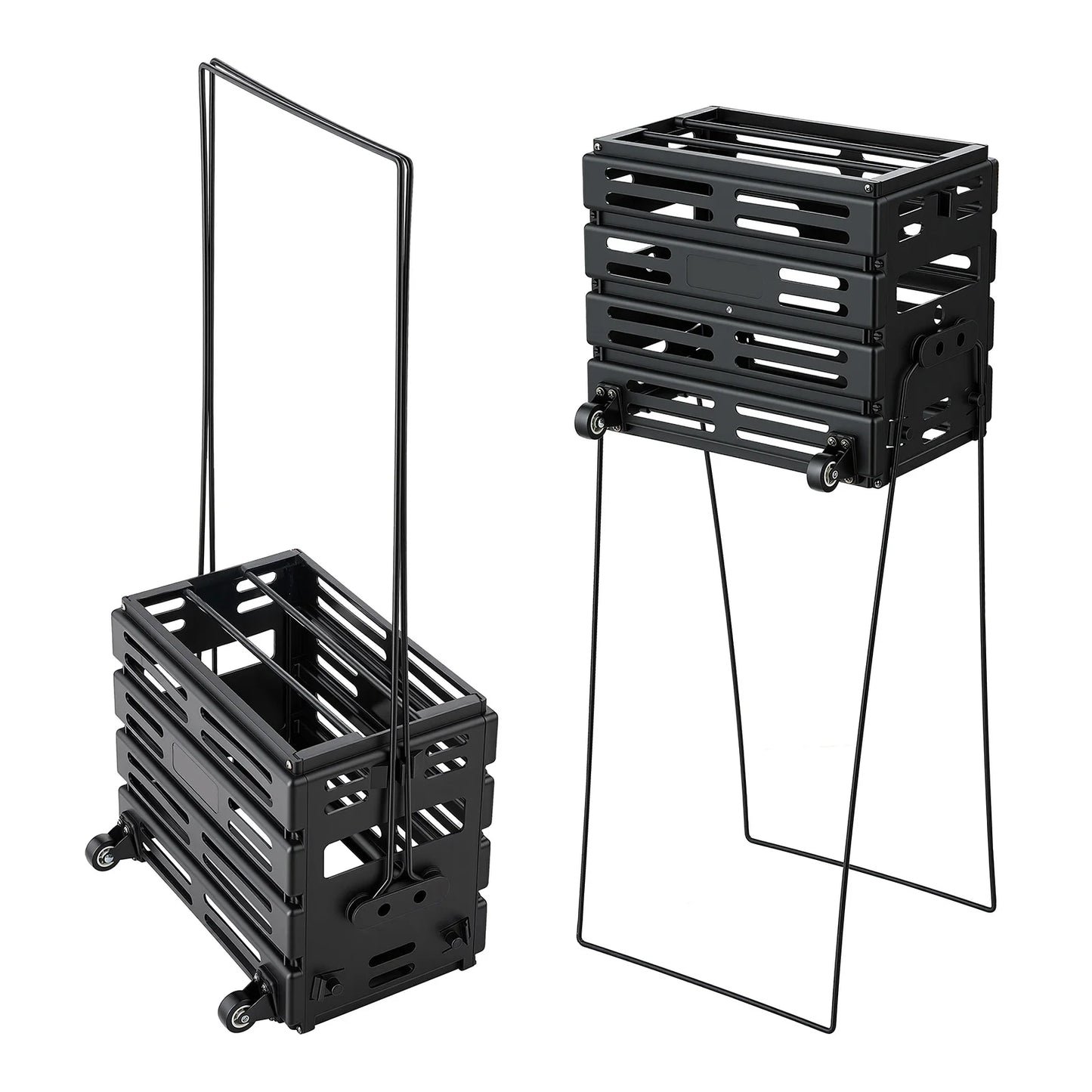 SucceBuy Tennis Ball Hopper Holds 80 Tennis Balls Portable Pickleball Collection Caddy with Wheels for Training Carrying Storage