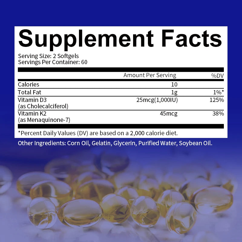 BEWORTHS Vitamin D3 & K2 Capsules Support Calcium Metabolism Absorption, Heart and Bone Health Vegan Gluten Free Strong Bone