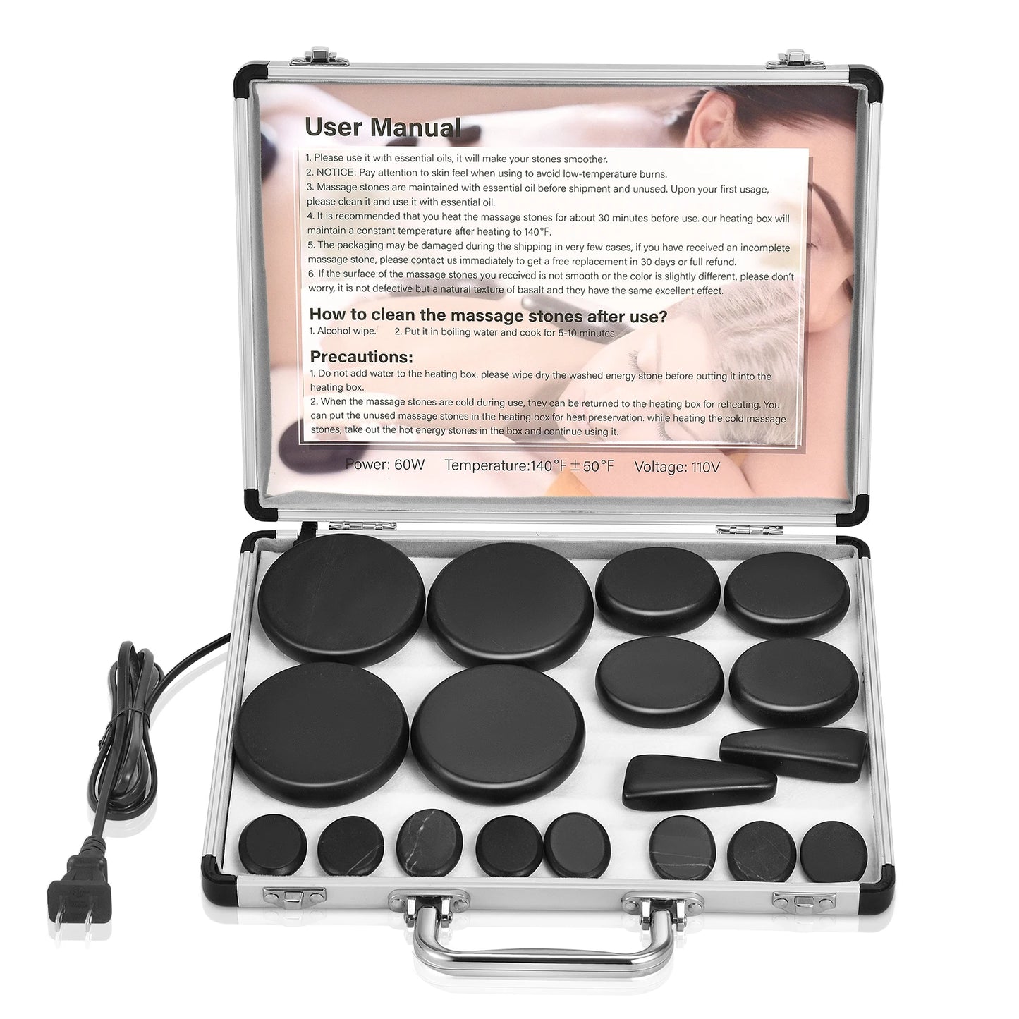 VARON Hot Stones Massage Set, 18 Pcs Basalt Hot Stones with Heater Kit, Massage Stones for Home spa, Relaxing 110V