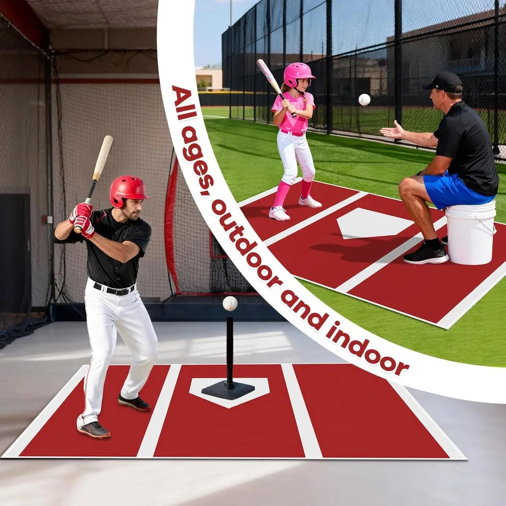6 x 4 ft Baseball Hitting Mat with Non-Slip Rubber Backing, High-Visibility Stripes, Cushioned Surface, Durable Indoor/Outdoor Batting Mat, Portable Batting Stance Practice Mat