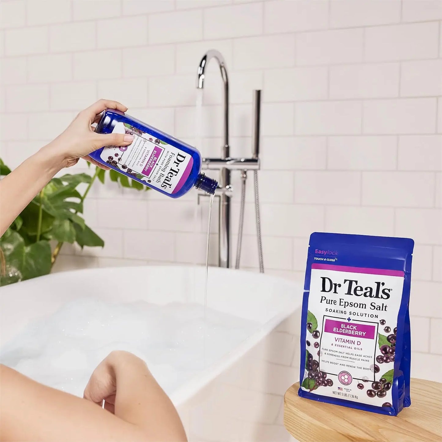 Foaming Bath with Pure Epsom Salt, Black Elderberry & Vitamin D, 34 fl oz (Pack of 2) - Relaxing & Mood Boosting