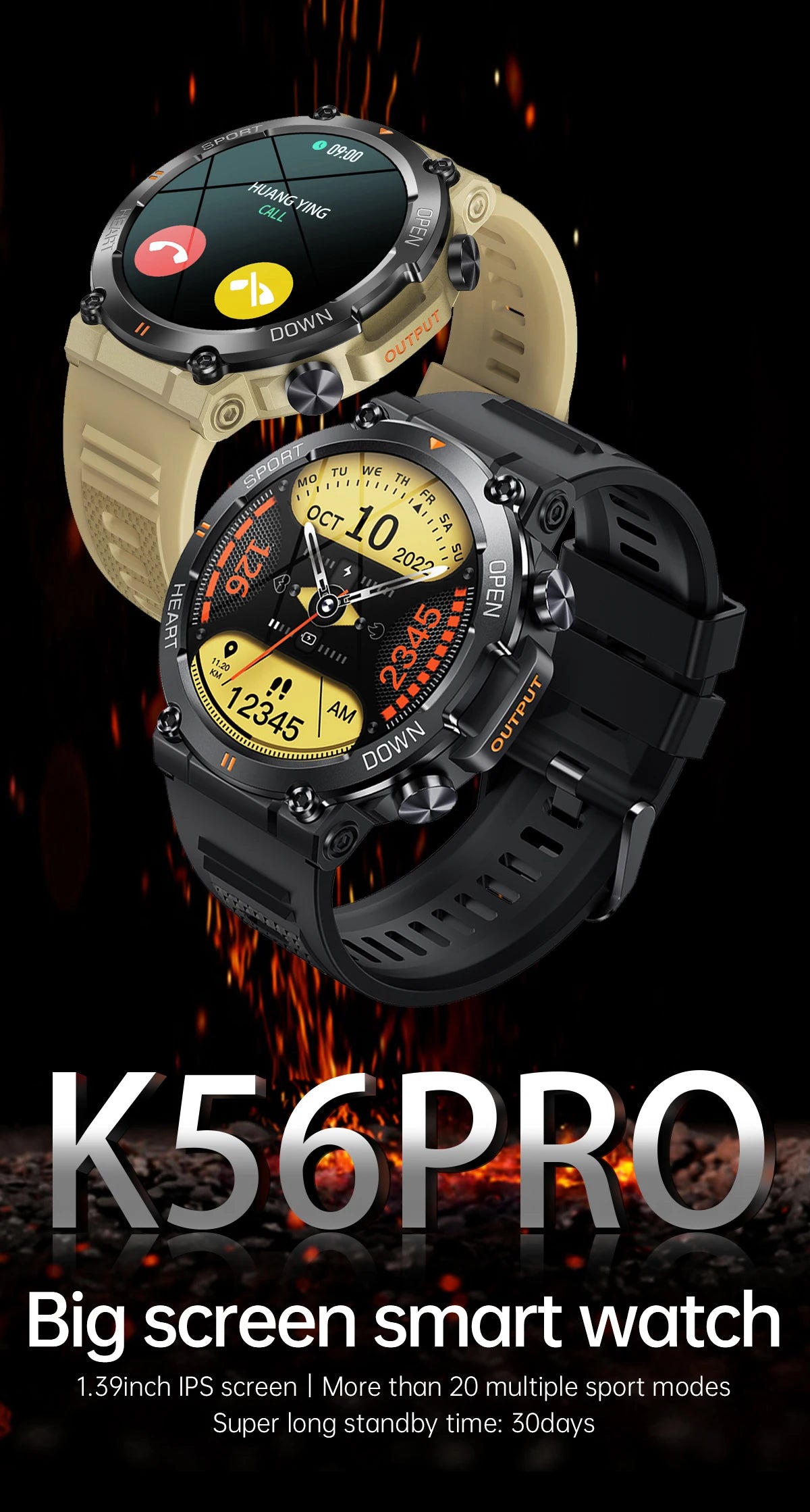 SENBONO Men's Smart Watch  Big Screen Bluetooth Call 400mAh Military Outdoor Sports Fitness Tracker Smartwatch Men Women K56