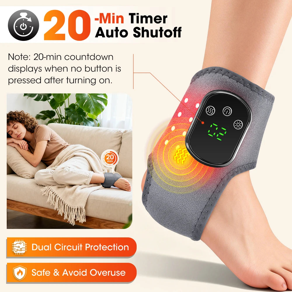 Rechargeable Wireless LED Ankle Massager with Heated Brace 5 Heat Settings & 3 Vibrations for Joint Relief And Relaxation