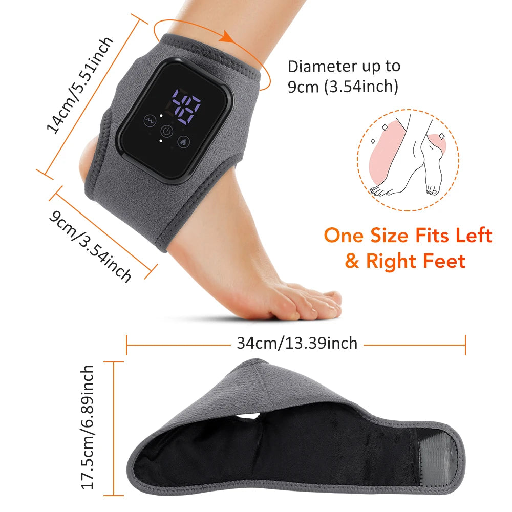 Heated Ankle Massager with Vibration, Hot Compress Ankle Support Wrap for Sprain Relief, Joint Protection Foot Brace