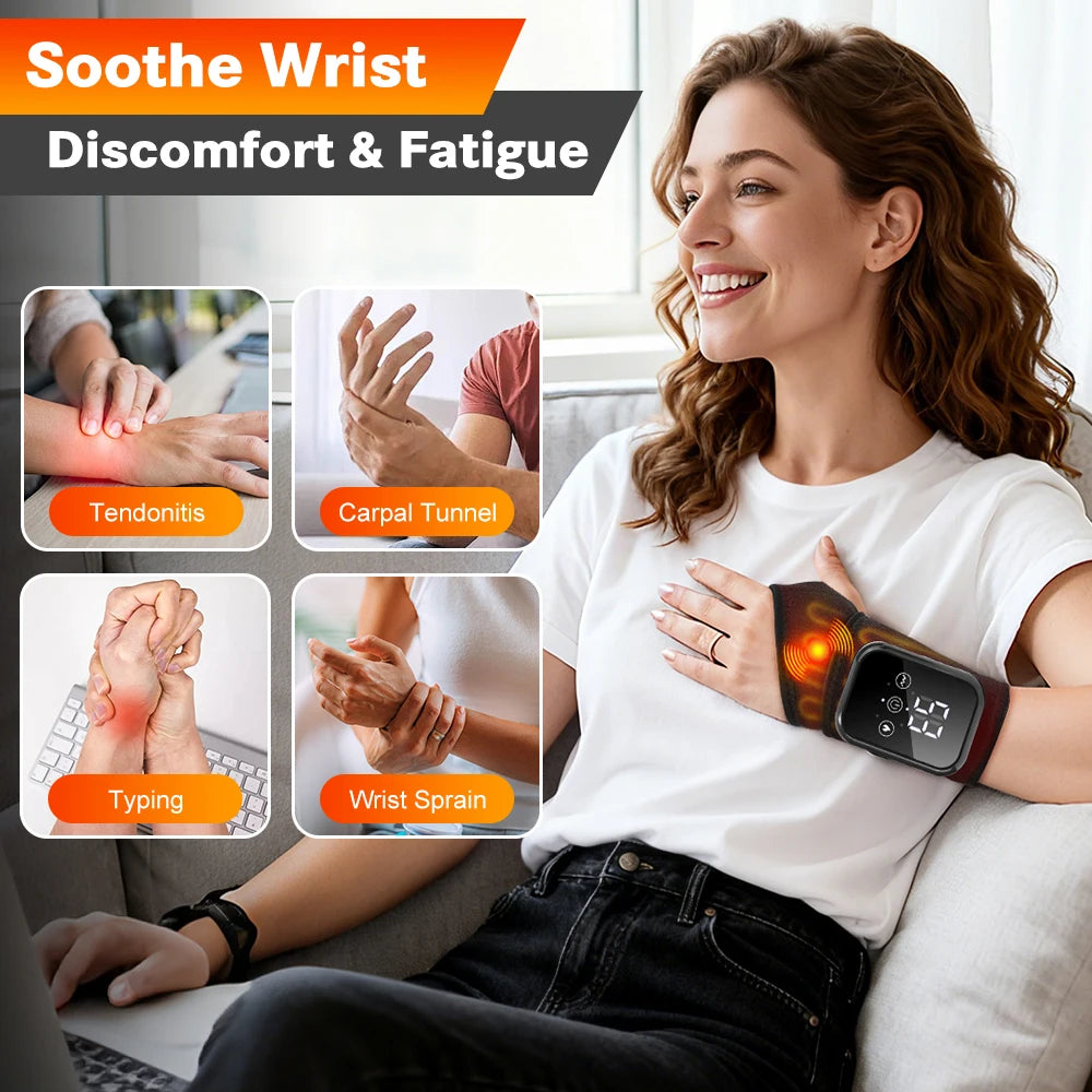Electric Heating Wrist Massager Wrist Brace Protector Wrap 3 Vibration Modes Hand Massage 15 mins Timer