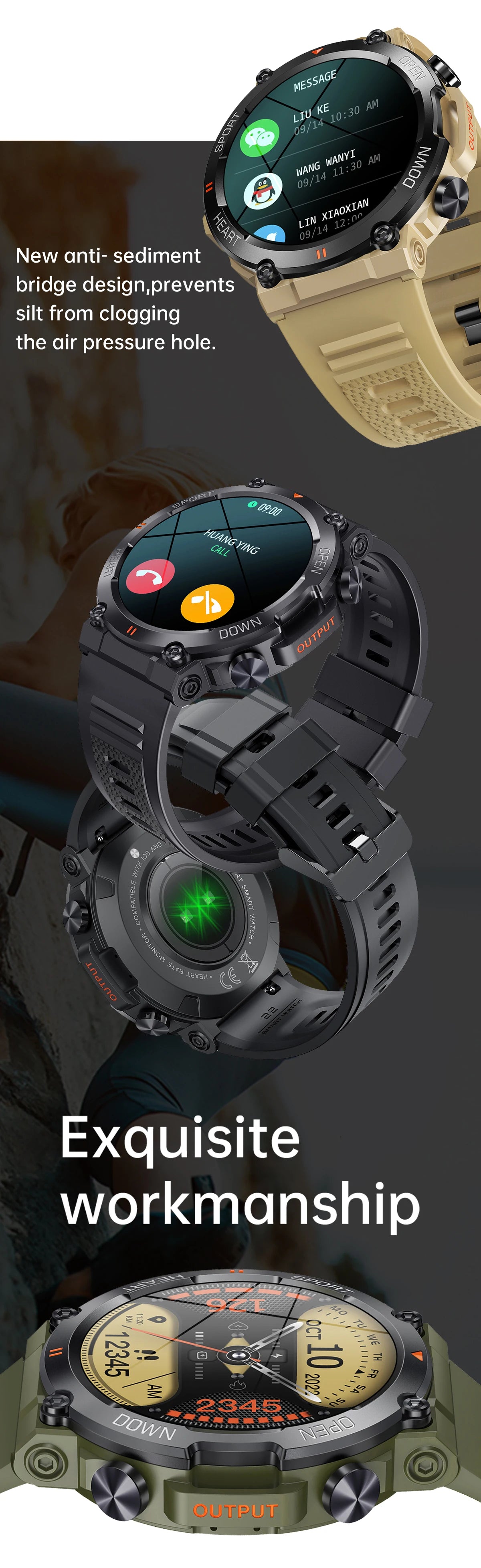 SENBONO Men's Smart Watch  Big Screen Bluetooth Call 400mAh Military Outdoor Sports Fitness Tracker Smartwatch Men Women K56