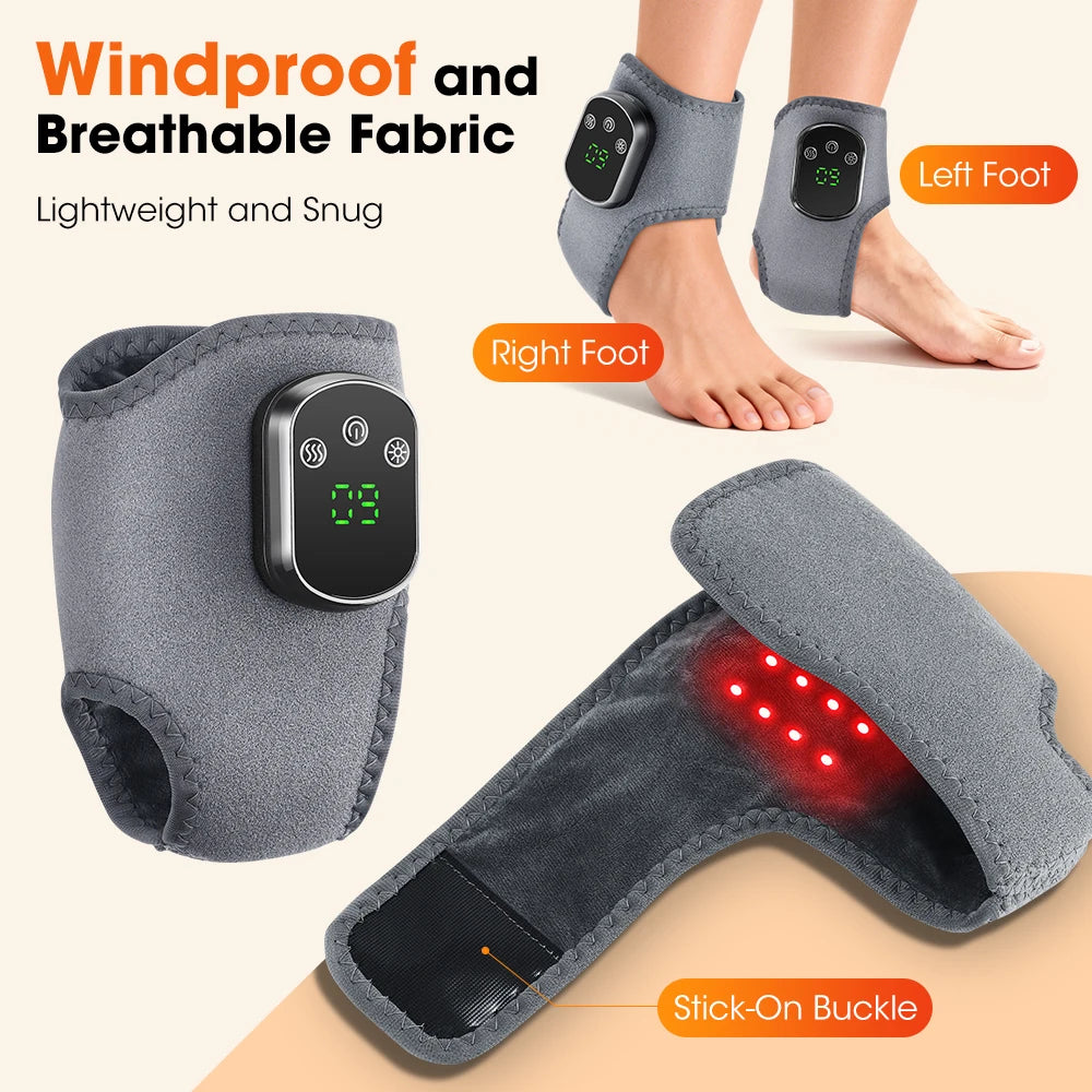 Rechargeable Wireless LED Ankle Massager with Heated Brace 5 Heat Settings & 3 Vibrations for Joint Relief And Relaxation