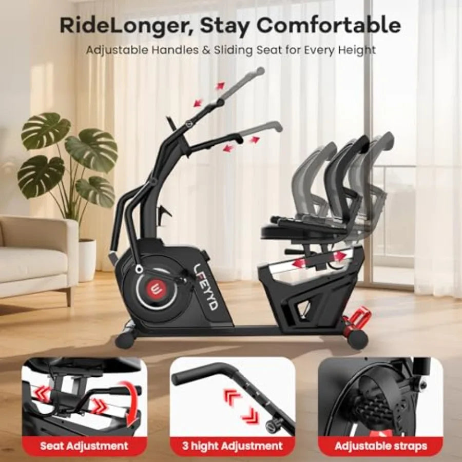 Recumbent Exercise Bike for Home Stationary Bike with Arm Exerciser 16-Level Magnetic Resistance Bluetooth App LCD Monitor Hear