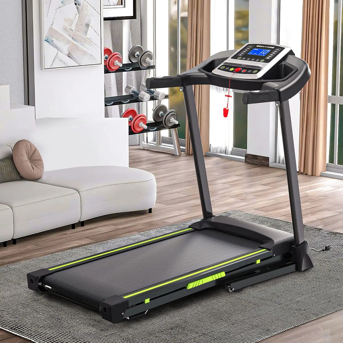 3.5 HP Portable Foldable Treadmill with Handles 4% Slope Home Walking Running Treadmill 0.5-7.5 MPH 330 Lb Weight Capacity