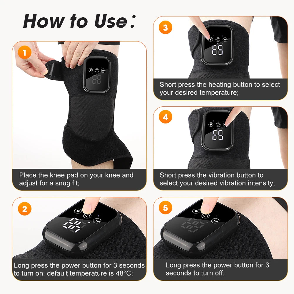 Electric Heated Vibration Knee Massage Pad 3 Level Hot Compress Thermal Joint Brace Care Muscle Relaxation Blood Circulation