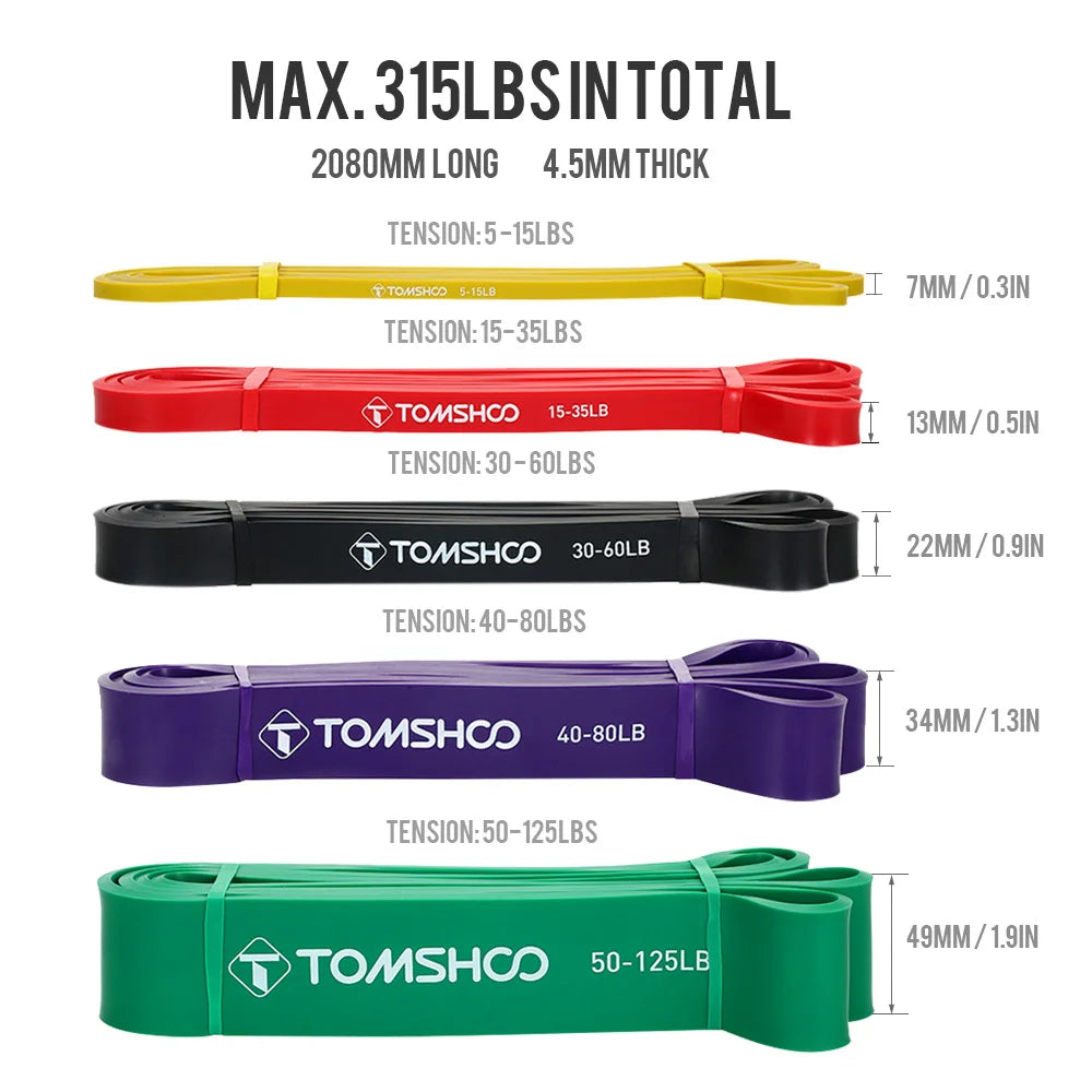 5 Packs Workout Belts Pull Up Assist Bands Set Resistance Loop Bands Powerlifting Exercise Stretch Band with Door Anchor Handles