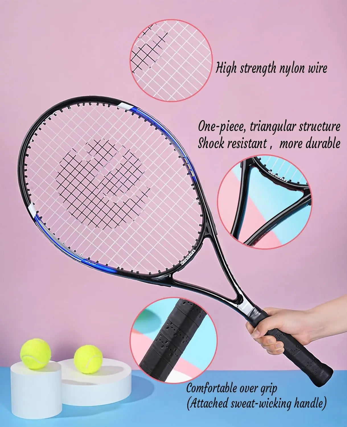 Tennis Rackets for Adults 27 inch Tennis Racquets - 2 Player Tennis Racket Set with 3balls,2 Grips, 2 Vibration Dampers